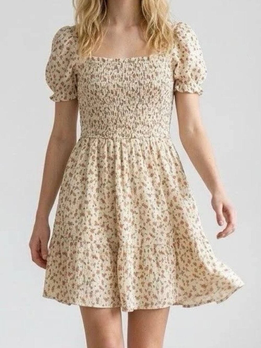 Mine | Floral Smocked Puff Sleeve Mini Dress | Size M